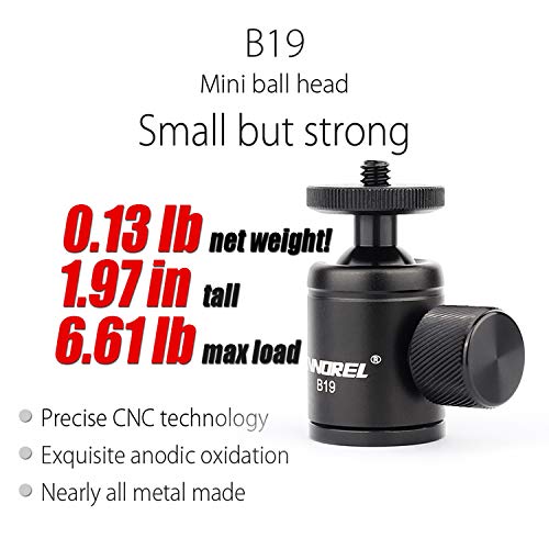 Mini Tripod Ball Head-INNOREL B19 Mount Head-Metal Ballhead 360° Pan 90° Tilt Tripods Mount with 3/8" to 1/4" Adapter CNC Ballheads,Max Load 6.61 lb for Phone/DLSR Camera/Mini Holder (1 Piece)