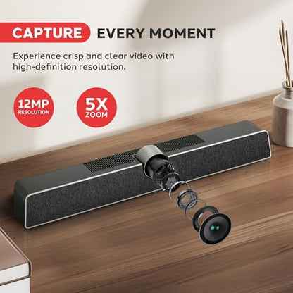 Pyle 4K USB Video Conference Room Camera System 120° FOV with 5X Zoom, AI Auto Framing, Echo Cancellation, 8m Mic Pickup Conferencing System for Home Offices, Zoom, Skype, Microsoft Teams, PC Meetings - color: Black