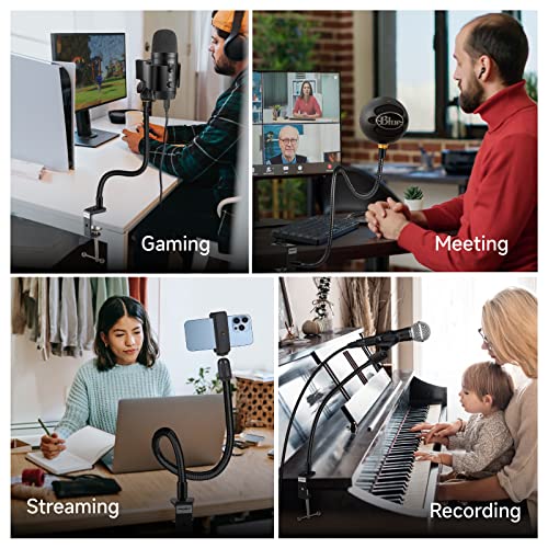 Microphone Stand 13" Flexible Gooseneck Desktop Mic Stand Multi-Function Mic Stand Phone Holder with Upgraded Mic Clip and Heavy Duty Desk Clamp, 3/8" to 5/8" Screw Adapter for Universal Mic - size: 13INCHS-1PACK