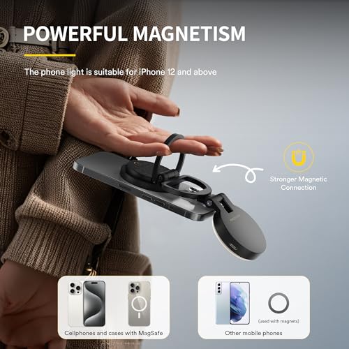RALENO Magnetic Selfie Light for MagSafe iPhone, Phone Light with Magnetic Mount & Convertible Stand for Selfies TikTok Vlog Zoom Makeup, Featuring 850Lux/0.3m Ring Lighting and 30 Lighting Modes