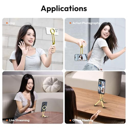 ULANZI MA30 Magnetic Phone Tripod Stand for iPhone - Aluminium Maglock Smartphone Mini Tripod Pocket Cell Phone Stand Strong Magnet Quick Mount Compatible with iPhone 17 16 15 14 13 12 Series, Gold - color: Gold