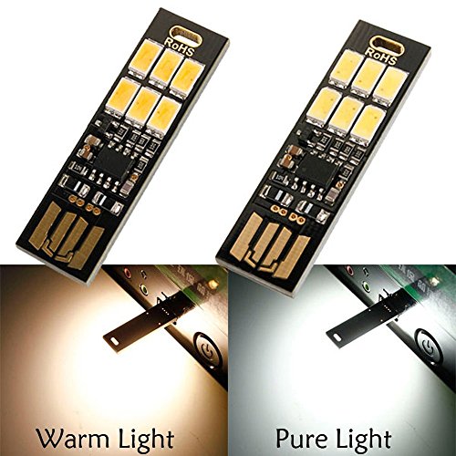 Yitee 5pcs LED Circuit Boards USB Light Keychain Super Bright 6 LEDs Mini USB Light Lamp with Smart Touch Electrodeless Dimming Switch for Laptop Keyboard Light(Warm White), Qty:5