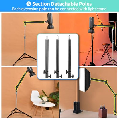 Heavy Duty Overhead Camera Desk Mount Stand 14.5"-41" with 1/4" Screw, 3-Section 360°Rotatable Detachable Articulating Boom Arm with Enlarged Handle C Clamp, Tabletop Light Stand for Streaming Vlog