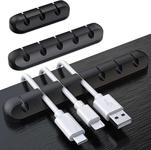 SOULWIT Cable Holder Clips, 3-Pack Cable Management Cord Organizer Clips Silicone Self Adhesive for Desktop USB Charging Cable Nightstand Power Cord Mouse Cable Wire PC Office Home - color: Black