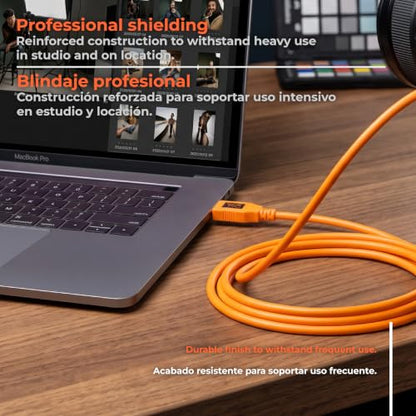 Tether Tools TetherPro USB 3.0 to Micro-B Right Angle Cable | for Fast Transfer and Connection Between Camera and Computer | High Visibility Orange | 15 Feet (4.6 m) - color: Orange