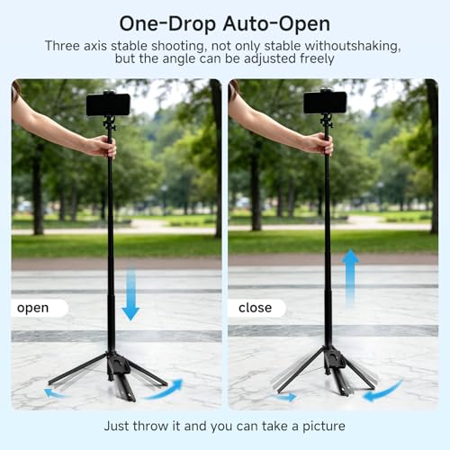 Wireless Selfie Monitor Vlogging Kit with Microphone, 65in Extendable Phone Tripod Selfie Stick, Magnetic Back Camera Monitor, 164ft Stable Wireless Casting, No Lag No Overheating for iPhone & Android