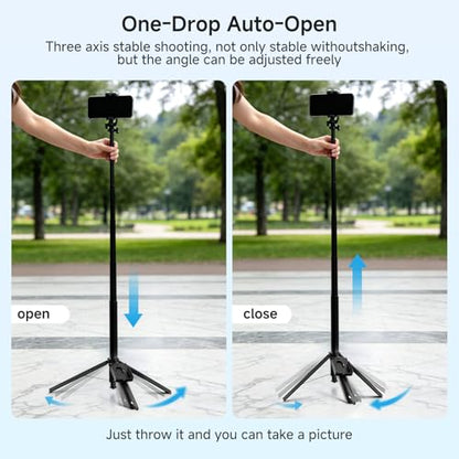 Wireless Selfie Monitor Vlogging Kit with Microphone, 65in Extendable Phone Tripod Selfie Stick, Magnetic Back Camera Monitor, 164ft Stable Wireless Casting, No Lag No Overheating for iPhone & Android
