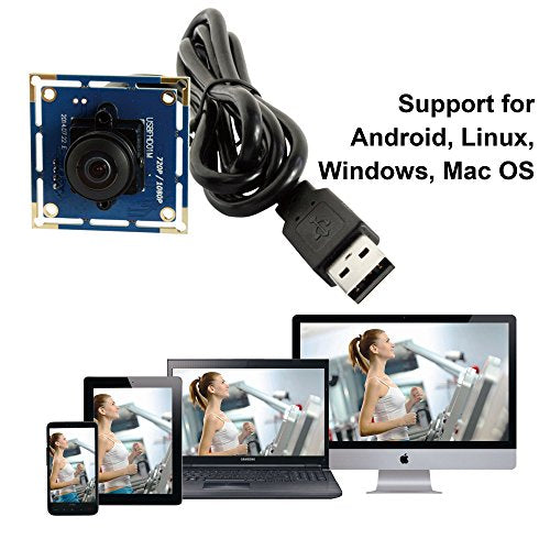 ELP USB Fisheye Camera - 180 Degree 1080P Wide Angle Webcam, High Speed 100fps for Windows, Linux, Android, Mac
