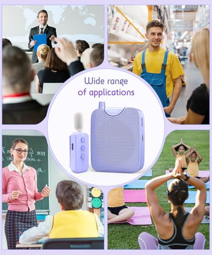 SHIDU 35W Power Voice Amplifier with Bluetooth Wireless Lavalier Microphone, Portable Teacher Mic with Speaker Personal Clip On Microphone System for Teacher Meeting Training-M500 (Purple) - color: Purple