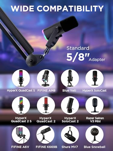 InnoGear Mic Boom Arm Microphone Stand Cable Management for Blue Yeti FIFINE AM8 K669B HyperX QuadCast S SoloCast AT2020 Shure SM7B MV7 and Other Microphone - color: Black, style: Standard Clamp