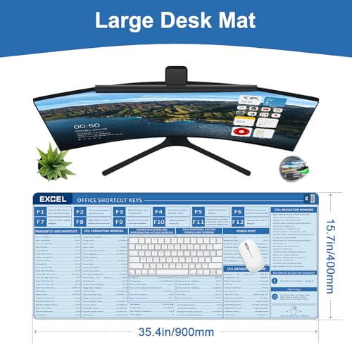 Baziabbo Office Desk Mat, Excel Cheat Sheet Keyboard Mat, Excel Shortcut Desk Pads,Non-Slip Excel Mousepad with Stitched Edges for Computer (Sheet Blue) - color: Sheet Blue
