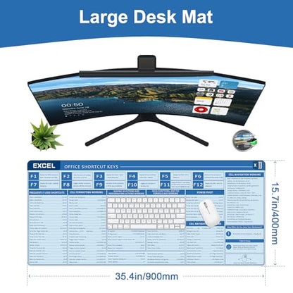 Baziabbo Office Desk Mat, Excel Cheat Sheet Keyboard Mat, Excel Shortcut Desk Pads,Non-Slip Excel Mousepad with Stitched Edges for Computer (Sheet Blue) - color: Sheet Blue