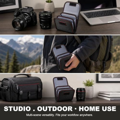 DomeStar Filter Case, 2PCS 3-Pocket Camera Lens Filter Carry Case Professional Photography Filter Holder Belt Bag Pouch Water-resistant and Dustproof Design for 25mm-82mm Filters