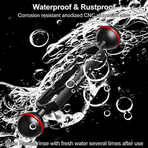 MINIFOCUS 6" Double Ball Aluminum Extension Arm, 1" Ball Head Connector Underwater CNC Arm System Ball Head Extension for Strobe/Video Light/Diving Camera Tray, Waterproof and Rustproof (2pack) - size: 6" Extension Arm