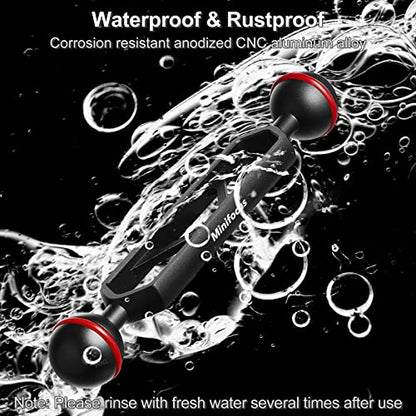 MINIFOCUS 6" Double Ball Aluminum Extension Arm, 1" Ball Head Connector Underwater CNC Arm System Ball Head Extension for Strobe/Video Light/Diving Camera Tray, Waterproof and Rustproof (2pack) - size: 6" Extension Arm