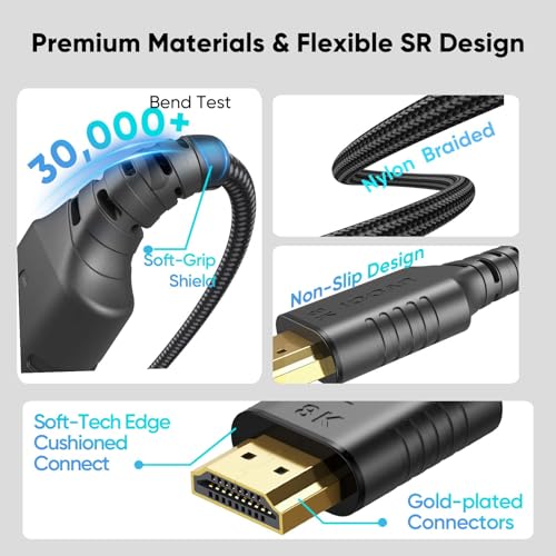 Short HDMI Cable 1 FT 2-Pack, 48Gbps Ultra High Speed 8K HDMI 2.1 Cable Braided, 1 Foot HDMI Cable for Camera, Field Monitor, External Recorder, Laptop, PC,PS4/PS5, Soundbar, Splitter,Computer
