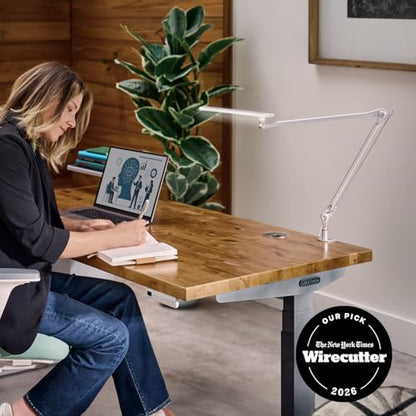 UPLIFTDESK E7 LED Desk Lamp - Adjustable 3 Color Modes, Dimmable Home Office Desk Light for Standing Desk, Dual Monitors, Aluminum Task Lamp (Silver Base) - color: Black Lamp Silver Base