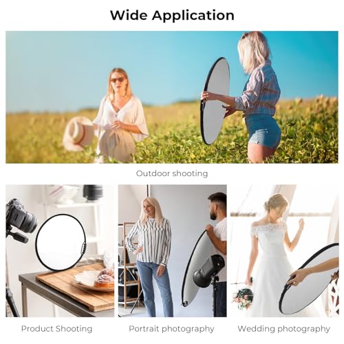 K&F CONCEPT 22"/60cm 5-in-1 Light Reflector with Handle Grip and Bag, Multi Disc Collapsible Portable Photography Diffuser Gold, Silver, White, Black, Translucent for Studio and Outdoor Lighting - size: 22 inches (60 cm)
