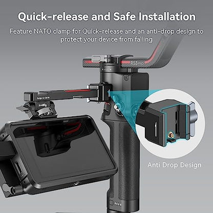 SMALLRIG Adjustable Camera Monitor Mount with Quick Release NATO Clamp, Cold Shoe Mount, Anti-Twist Design for DJI RS 5 / RS 4 Mini/RS 4 / RS 4 Pro/RS 2 / RSC 2 / RS 3 / RS 3 Pro/RS 3 Mini - style: Normal