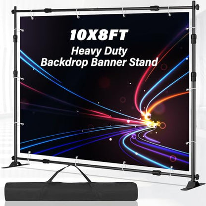 10 x 8 FT Banner Stand Kit, Adjustable Backdrop Stand for Parties, Heavy-Duty Photography Step and Repeat Stand with Portable Bag for Birthdays, Promotions, Exhibitions (Banner Not Included) - size: 10 x 8 ft