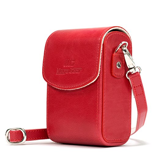 MegaGear Leather Camera Case with Strap Compatible with Canon PowerShot G7 X Mark III, G7 X Mark II, G7 X - MG1216, Red - color: Red