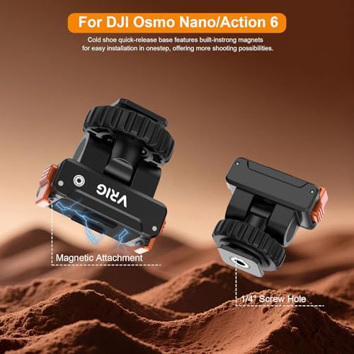VRIG Quick-Release Mount & Cold Shoe Camera Adapter for Osmo Action 6/ Nano | Two-way Magnetic Attachment Base Compatible with Camera Hot Shoe and 1/4" Thread Tripod Accessories, AC-36