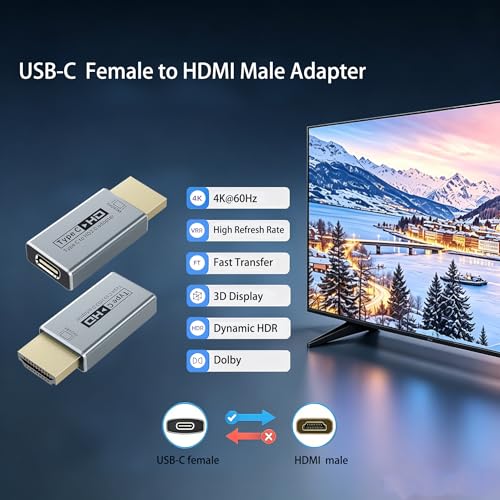 USB-C Female to HDMI Male Adapter 4K 60Hz, Uni-Directional Video Converter for Thunderbolt 3/4/5, Compatible with MacBook Pro/Air, iPhone 17, iPad Pro, Dell XPS, Galaxy S23-S28