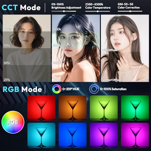 ULANZI 40W Pro RGB Portable LED Video Light w DC Power Adapter, 3400mAh Build-in Battery Metal Mini Adjustable Color Temperature COB Continuous Output Lighting Handheld Spotlight 2500K-6500K for Video