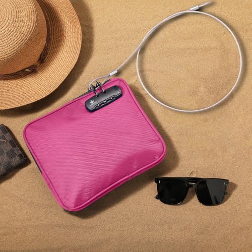 KOSMCCO Beach Locking Bag, Portable Safe, 9x7.5 Inch, Rose Red | Anti-Theft Design, Security Cable Included, Holds Phone Wallet and Keys, Ideal for Beach Pool Cruise and Travel - color: Rose Red