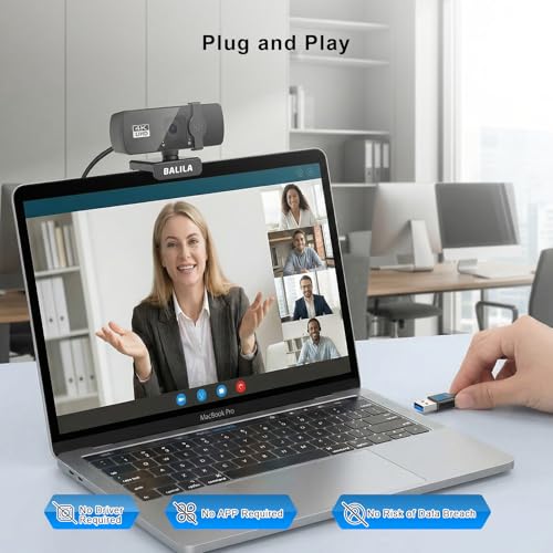 4K Webcam for PC/Laptop/Mac, 2 Mics Noise Reduction, Fixed Focus, 90° FOV, Auto Light Correction, Privacy Cover, Plug & Play USB Computer Camera for Zoom/Teams/Facetime/YouTube/Google Meet