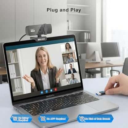 4K Webcam for PC/Laptop/Mac, 2 Mics Noise Reduction, Fixed Focus, 90° FOV, Auto Light Correction, Privacy Cover, Plug & Play USB Computer Camera for Zoom/Teams/Facetime/YouTube/Google Meet