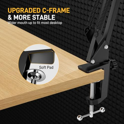 MAONO Boom Arm Microphone Stand with XLR Cable: Adjustable Metal Suspension Mic Boom Arm Kit for Podcast Gaming Streaming Recording,with Desk Clamp and 3/8"to5/8"Screw Adapter(BA20+XLR-180)