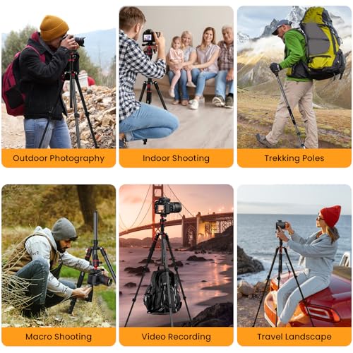 MACTREM 67" Travel Tripod - 360° Ball Head for Cameras | Aluminum alloy, 67" height, 360° ball head, lightweight, for DSLR/mirrorless, smartphone, iPad, binoculars - size: 68 inch