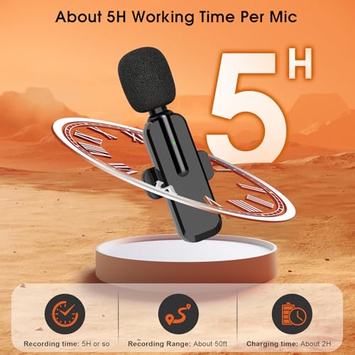 MAYBESTA Wireless Lavalier Microphone for iPhone, iPad, Android - Bluetooth Lapel Phone Mic for Video Recording - Mini Clip on Microphones for YouTube Podcast Interview(2-in-1 Port)