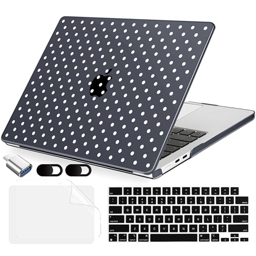 MecBevia Compatible with 2026 M5 MacBook Air 13 inch Case 2026 2025 2024-2022 M5 A3449 M4 A3240 M3 A3113 M2 A2681, Keyboard Cover, Screen Protector, Webcam Cover & Type-C OTG, Polka Dot Black - color: Polka Dot Black