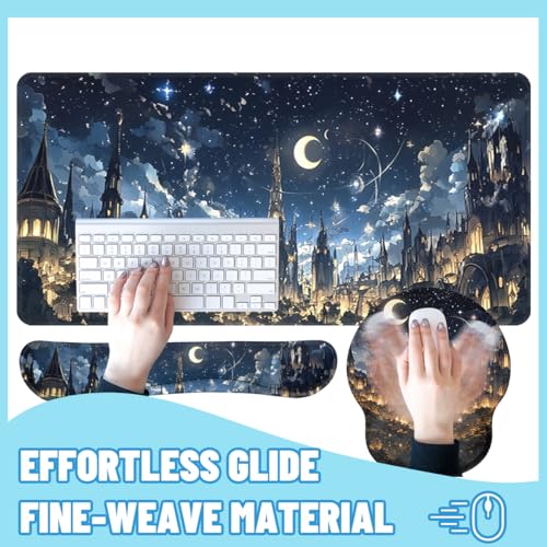 Midnight Castle Desk Mat Set Fantasy Sky Large Mouse Pad with Wrist Rest 4in1 Desk Mat for Desktop Ergonomic Computer Desk Arm Wrist Anti-Slip Computer Ergonomic Mouse Pad Home Office Gaming - color: Midnight Castle