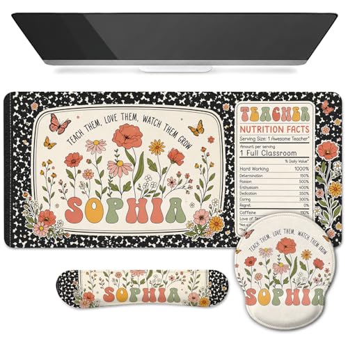 Composition Book with Flower Desk Mat and Wrist Rest Set - Composition Book Large Mouse Pad with Ergonomic Keyboard Support, Cute Classroom Decor, Appreciation Gift for Teacher - color: Composition Book with Flower