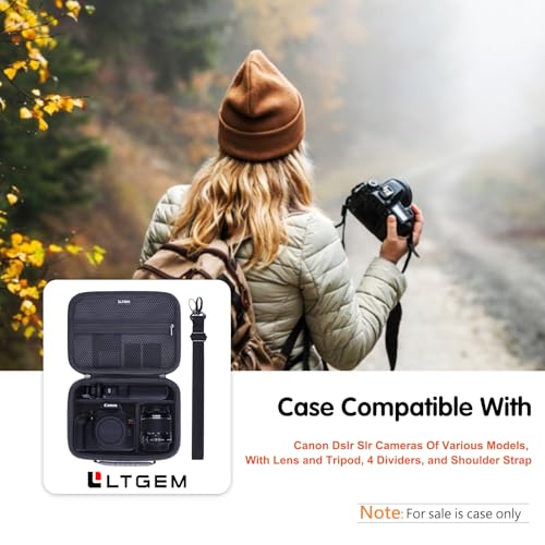 L LTGEM Hard Camera Case Compatible with Canon EOS Rebel T7, R50, R6 Mark II, R100, DSLR SLR Cameras, Lenses, and Tripods, Camera Travel Bag, Featuring 4 Dividers and a Shoulder Strap, Orange - color: Orange