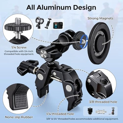 Facmogu Magnetic Phone Holder for Mic Stand, All-Metal 360° Rotatable Magnet Phone Mount with Clamp, Clip Phones Mount for Microphone & Music Stands, Compatible with Magsafe & iPhone 17/16/15/14/13/12