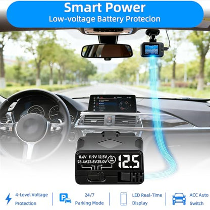 OBD2 to USB C Power Cable for Dash Cam, Plug and Play Dashcam Hardwire Kit with LED Voltmeter, 4-Level Low Voltage Protection (11.6V/11.9V/12.5V/20min), 12V-24V to 5V/3A for Parking Mode, 11.5ft/3.5M