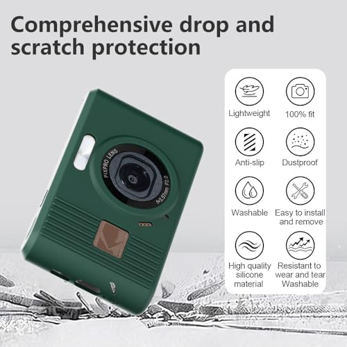 Case for Kodak PIXPRO C1 accessories,Soft Silicone Protective Case,Comes with 2 Screen Protectors and 1 Wrist Strap - Dark green - color: Dark green