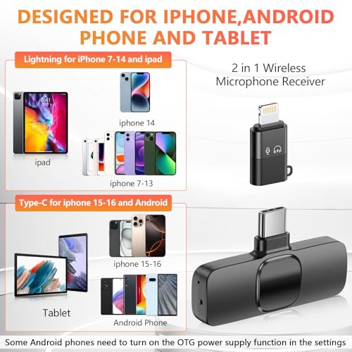 Wireless Microphone for iPhone, Android Phone, Laptop, 2 Pack Lavalier Microphone for Video Recording, Mini Mics with Noise Reduction for Podcast YouTube TikTok Vlog