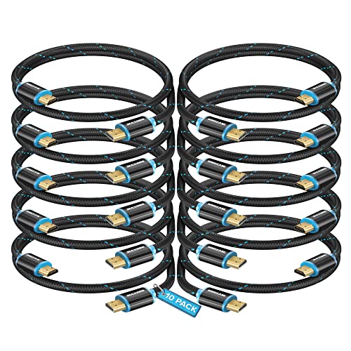 Maximm Hdmi Cable 4K 1 Ft, 10 Pack, Braided, 18Gbps, Hdmi 2.0, Gold-Plated - color: 10 Pack, size: 1 Foot