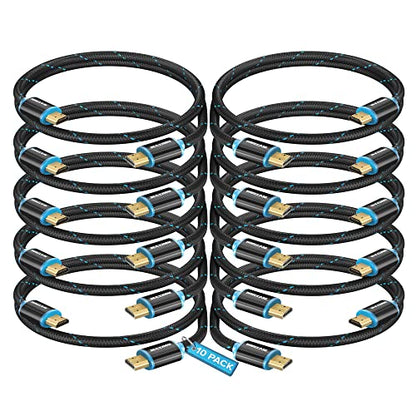 Maximm Hdmi Cable 4K 1.5 Ft, 10 Pack, Braided, 18Gbps, Hdmi 2.0, Gold-Plated - color: 10 Pack, size: 1.5 Feet