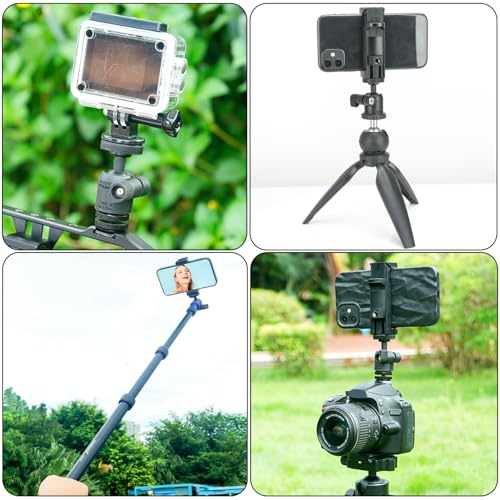 Koolehaoda Phone Tripod Mount Adapter 360 Swivel Ball Head with Hot Shoe | Universal Smartphone Clip Holder 360 Rotation 1/4 Screw for Tripod Ring Light Selfie Stick Compatible with iPhone