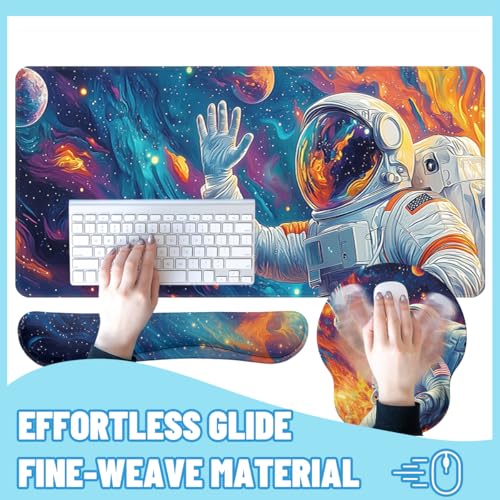 Cosmic Astronaut Desk Mat Set Colorful Galaxy Art Large Mouse Pad with Wrist Rest 4in1 Desk Mat for Desktop Ergonomic Keyboard Wrist Support Anti-Slip Computer Ergonomic Mouse Pad Home Office Gaming - color: Cosmic Astronaut