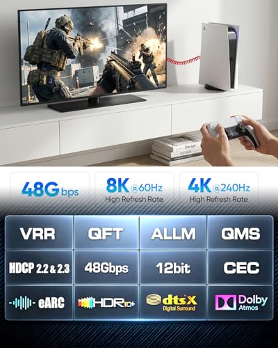 8K Short Coiled HDMI Cable, Right Angle 90 Degree HDMI 2.1 Camera Cable, 48Gbps 4K@240fps 8K@60fps HDR eARC VRR for for Sony FX30/A7S III, Canon C70, BMPCC 4K/6K, Atomos Ninja V SmallHD Monitor