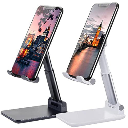 Meetuo 2 Pcs Cell Phone Stand for Desk, Adjustable & Foldable Phone Holder | Adjustable Angle Height, Fully Foldable&Portable, Compatible with iPhone 17/16/15/14/13/12/Smartphones - color: Black+White