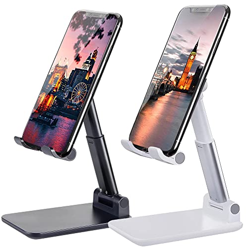 Meetuo 2 Pcs Cell Phone Stand for Desk, Adjustable & Foldable Phone Holder | Adjustable Angle Height, Fully Foldable&Portable, Compatible with iPhone 17/16/15/14/13/12/Smartphones - color: Black+White