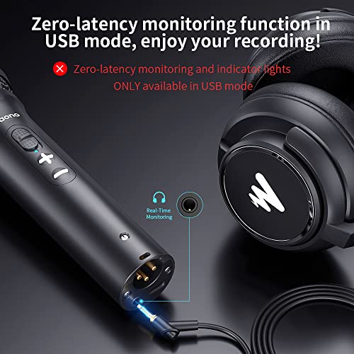 MAONO USB/XLR Dynamic Microphone for Podcast Recording, Computer PC Mic with Noise Suppression, Headphones Jack, Compatible Mixers & Audio Interfaces for Home Studio, Vocal, Music, Streaming, HD300T